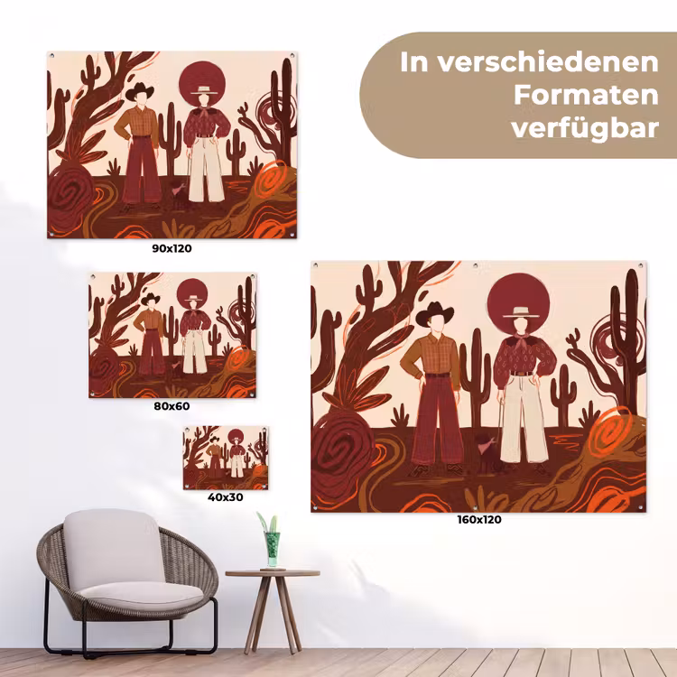 Mensen - Cowboykleding - Westerse stijl - Illustratie - Bruin tuinposter los doek klein -Xsfeer9_DE