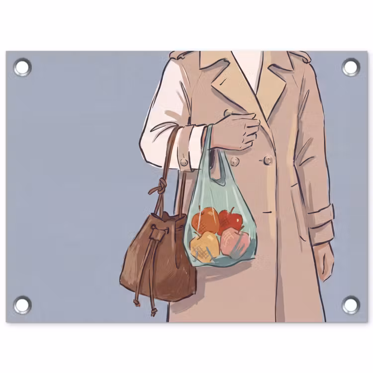 Mensen - Boodschappen - Stadsleven - Modern - Kleurrijk tuinposter los doek klein -3d