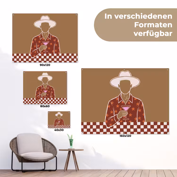 Mensen - Hoed - Cocktail - Abstract - Modern tuinposter los doek klein -Xsfeer9_DE