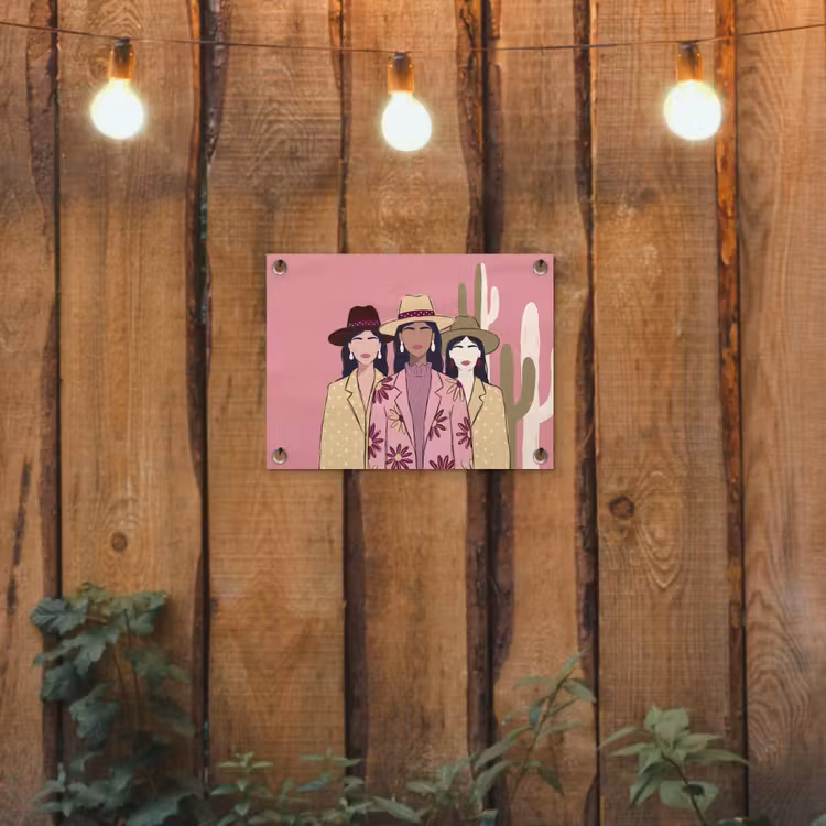 Mensen - Hoeden - Abstract - Roze - Portret tuinposter los doek klein -sfeer1