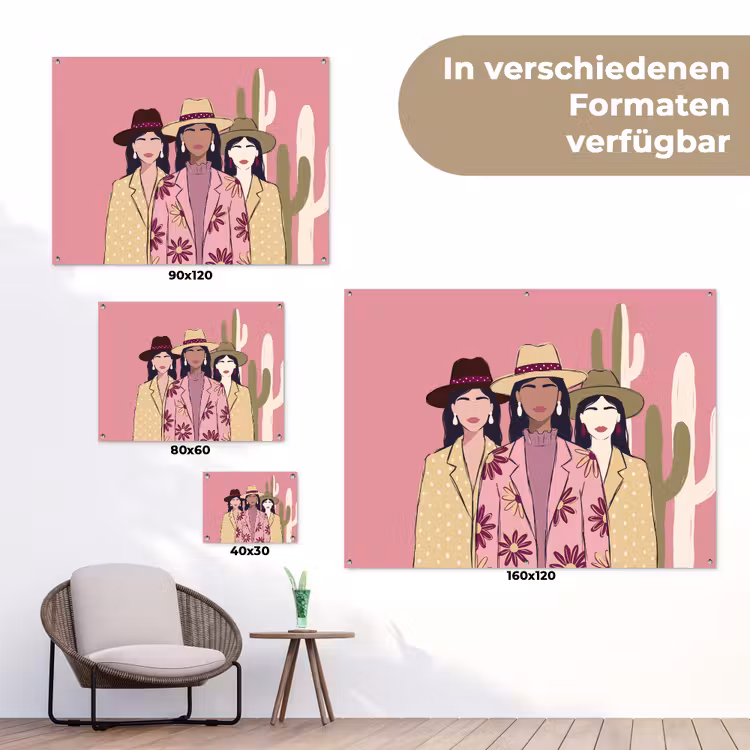 Mensen - Hoeden - Abstract - Roze - Portret tuinposter los doek klein -Xsfeer9_DE