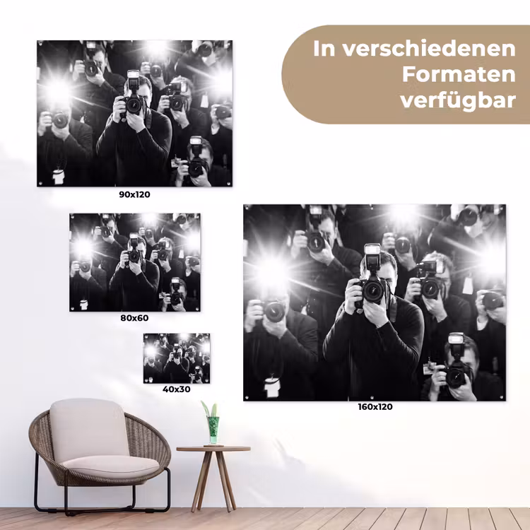 Mensen - Camera - Flitslicht - Zwart-wit - Media tuinposter los doek klein -Xsfeer9_DE
