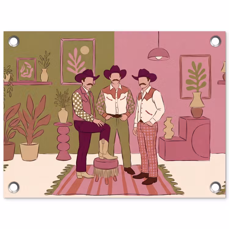 Mensen - Mannen - Hoeden - Retro - Interieur tuinposter los doek klein -3d
