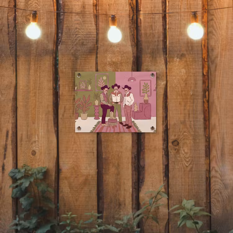 Mensen - Mannen - Hoeden - Retro - Interieur tuinposter los doek klein -sfeer1