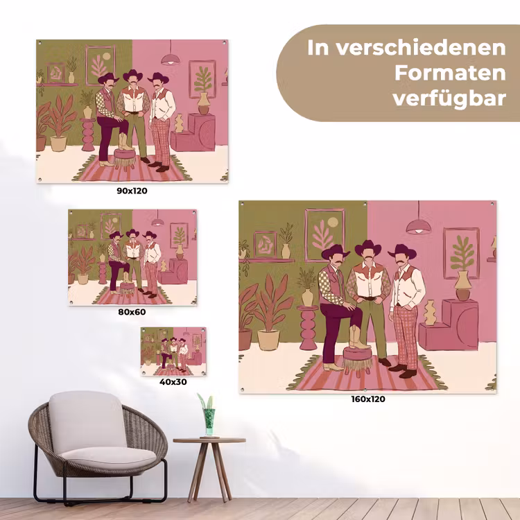 Mensen - Mannen - Hoeden - Retro - Interieur tuinposter los doek klein -Xsfeer9_DE