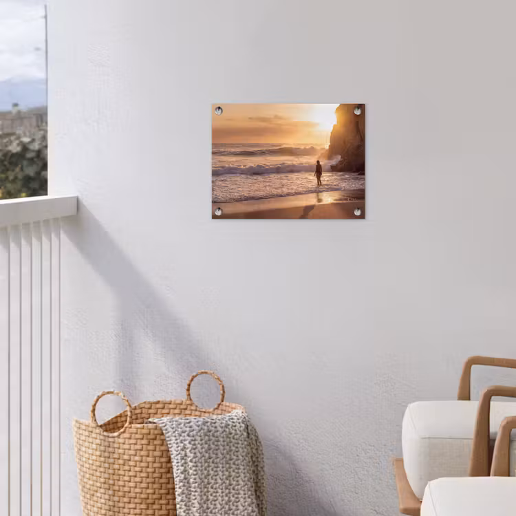 Mensen - Oceaan - Zonsondergang - Kust - Goud tuinposter los doek klein -sfeer8