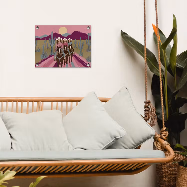 Mensen - Paard - Woestijn - Abstract - Roze tuinposter los doek klein -sfeer7