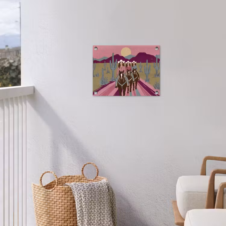 Mensen - Paard - Woestijn - Abstract - Roze tuinposter los doek klein -sfeer8