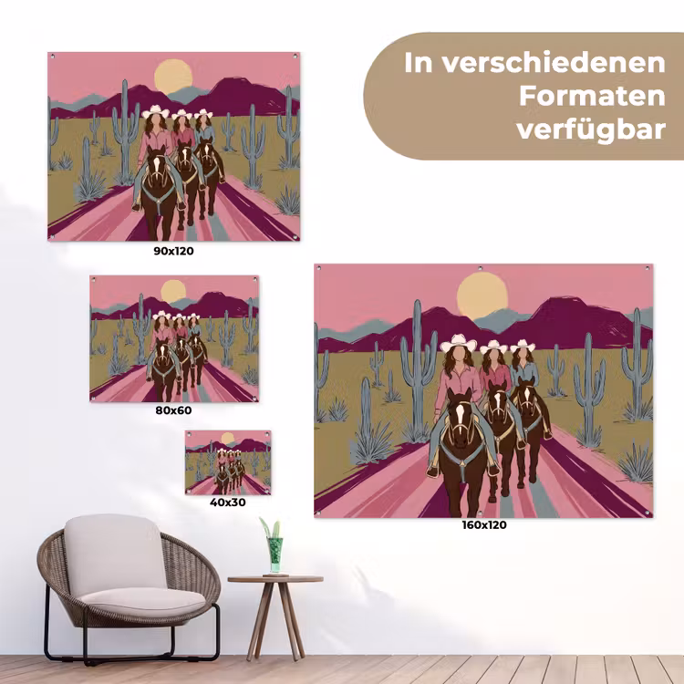 Mensen - Paard - Woestijn - Abstract - Roze tuinposter los doek klein -Xsfeer9_DE