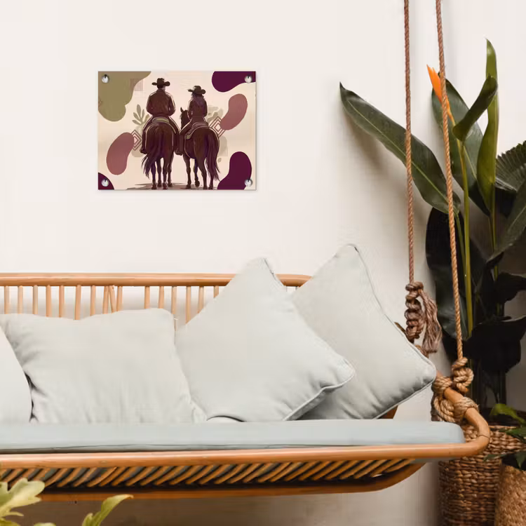Mensen - Ruiters - Western - Illustratie - Bruin tuinposter los doek klein -sfeer7