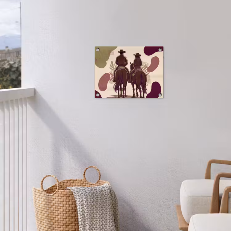 Mensen - Ruiters - Western - Illustratie - Bruin tuinposter los doek klein -sfeer8