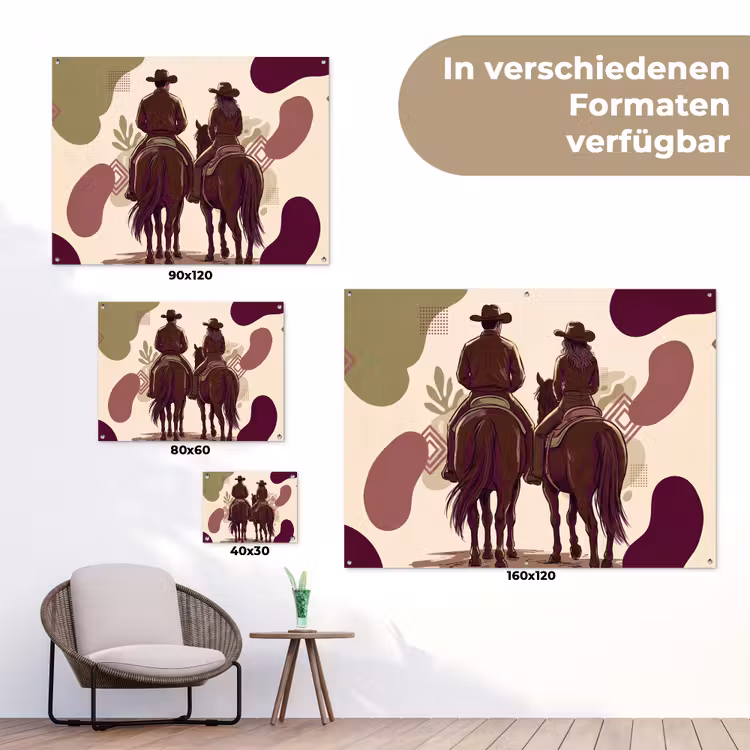 Mensen - Ruiters - Western - Illustratie - Bruin tuinposter los doek klein -Xsfeer9_DE