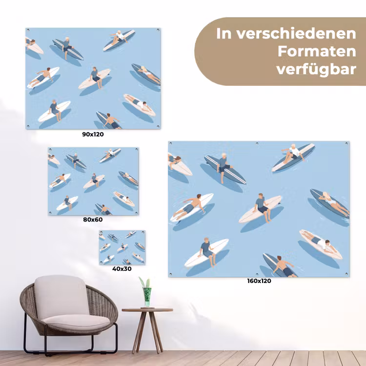 Mensen - Surfen - Water - Zomer - Illustratie tuinposter los doek klein -Xsfeer9_DE