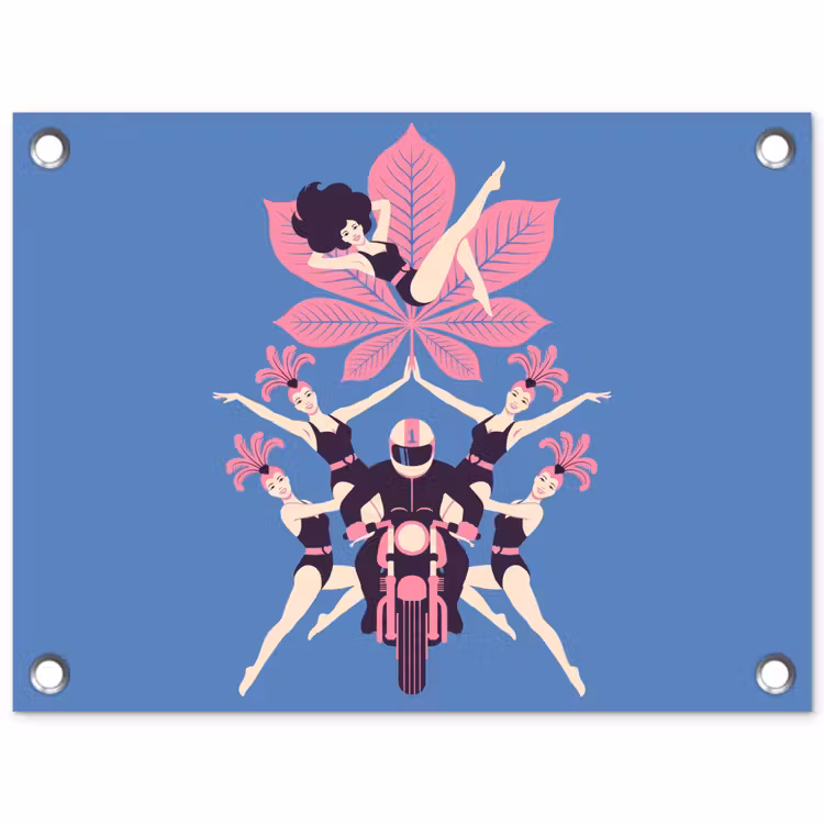 Mensen - Dans - Motor - Retro - Roze tuinposter los doek klein -3d