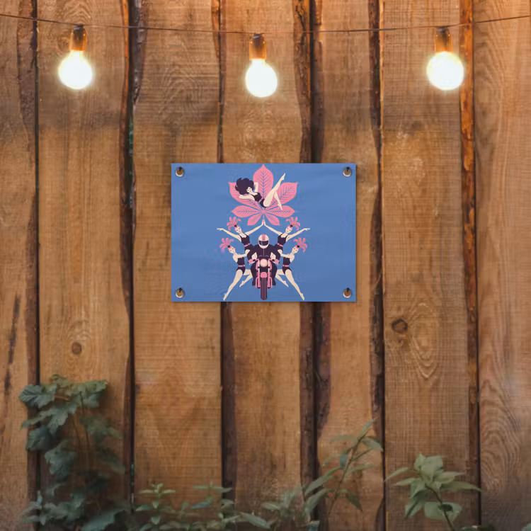 Mensen - Dans - Motor - Retro - Roze tuinposter los doek klein -sfeer1
