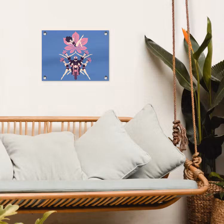Mensen - Dans - Motor - Retro - Roze tuinposter los doek klein -sfeer7