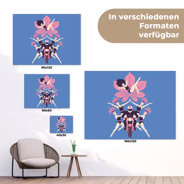 Mensen - Dans - Motor - Retro - Roze tuinposter los doek klein -Xsfeer9_DE