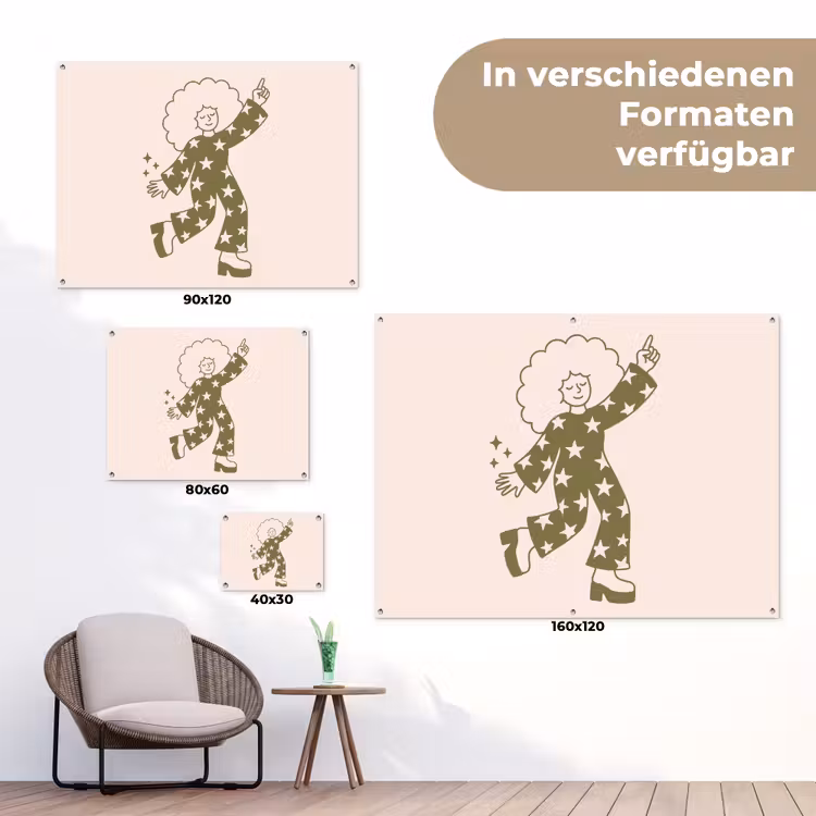 Mensen - Dansend - Feest - Vintage - Groen tuinposter los doek klein -Xsfeer9_DE