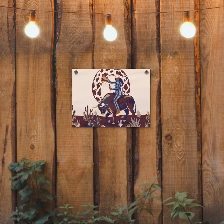 Mensen - Dieren - Cowboy - Abstract - Kleurrijk tuinposter los doek klein -sfeer1