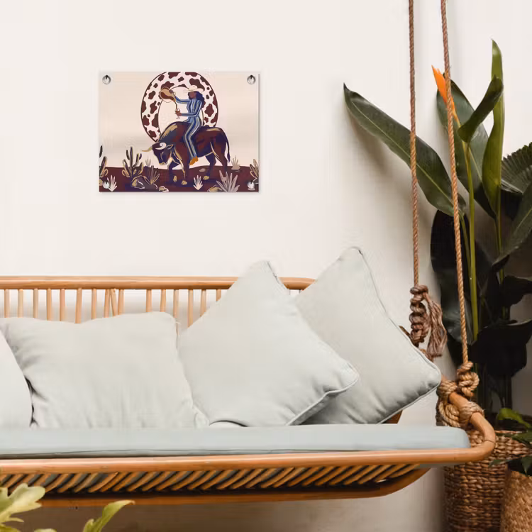 Mensen - Dieren - Cowboy - Abstract - Kleurrijk tuinposter los doek klein -sfeer7