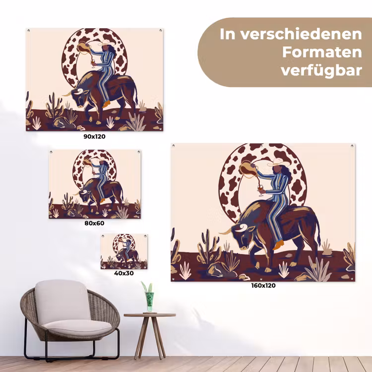 Mensen - Dieren - Cowboy - Abstract - Kleurrijk tuinposter los doek klein -Xsfeer9_DE