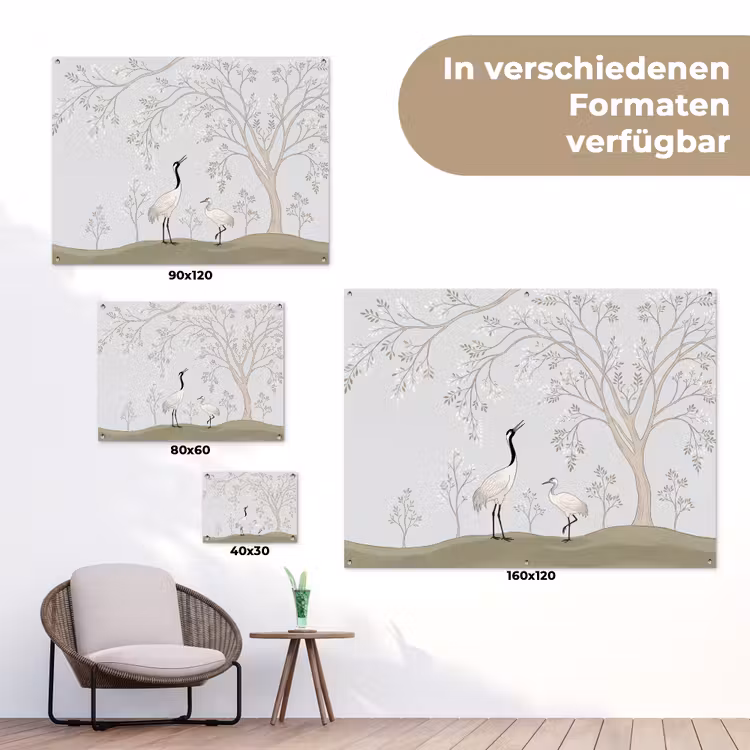 Minimalistisch - Kraanvogels - Blauw tuinposter los doek klein -Xsfeer9_DE