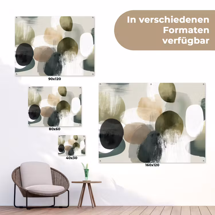 Minimalistisch - Cirkels - Penseelstreken - Beige tuinposter los doek klein -Xsfeer9_DE