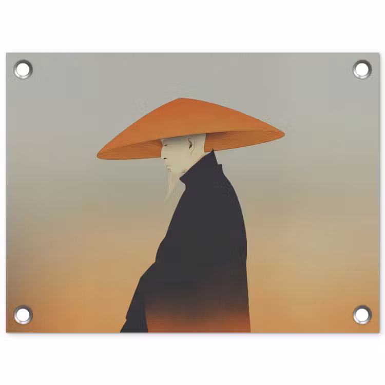 Minimalistisch - Silhouet - Oranje tuinposter los doek klein -3d
