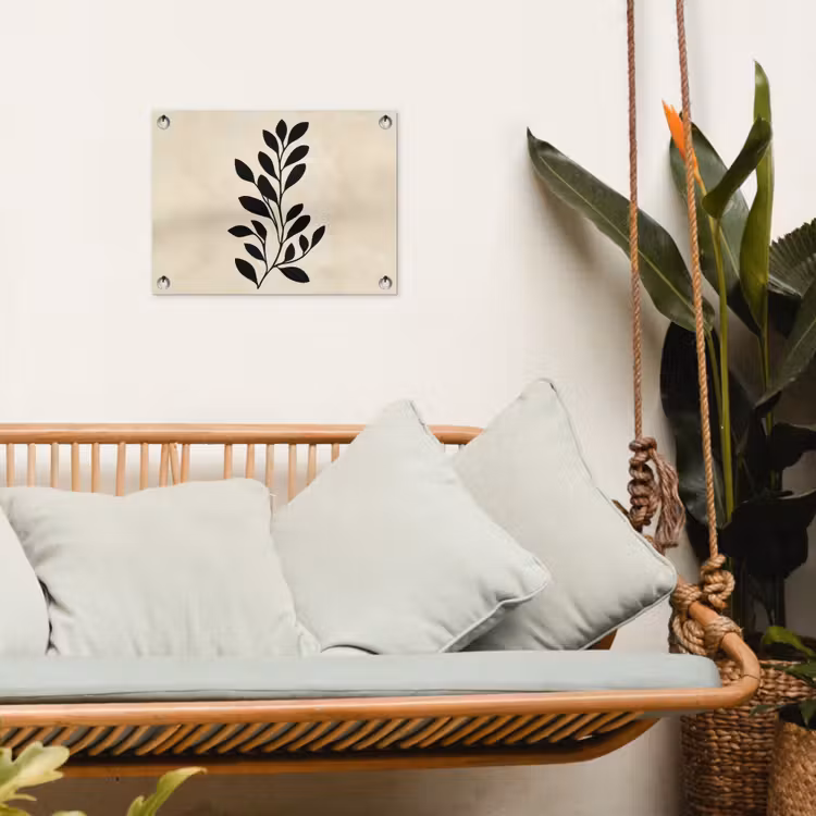 Minimalistisch - Tak - Bladeren - Zwart tuinposter los doek klein -sfeer7