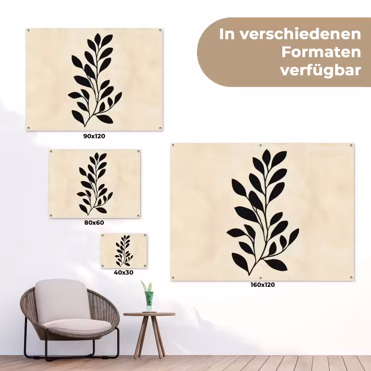 Minimalistisch - Tak - Bladeren - Zwart tuinposter los doek klein -Xsfeer9_DE