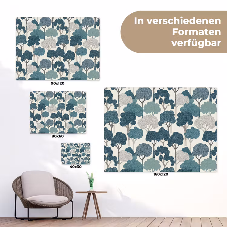 Modern - Bomen - Bos - Patroon - Blauw tuinposter los doek klein 239 -Xsfeer9_DE