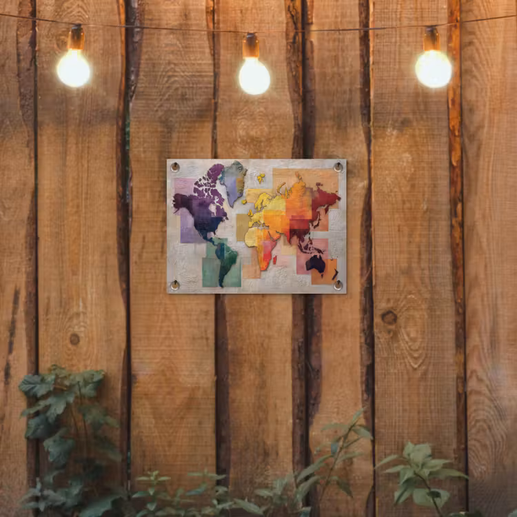 Modern - Wereldkaart - Kleurvakken tuinposter los doek klein -sfeer1