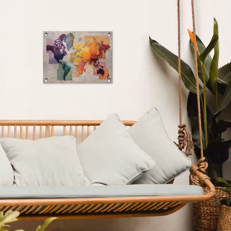 Modern - Wereldkaart - Kleurvakken tuinposter los doek klein -sfeer7