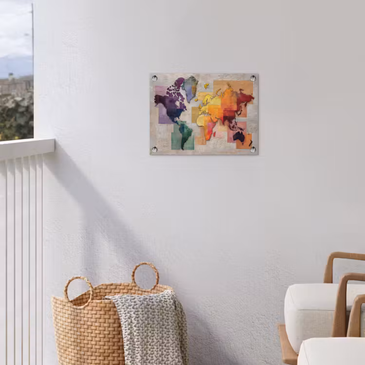 Modern - Wereldkaart - Kleurvakken tuinposter los doek klein -sfeer8
