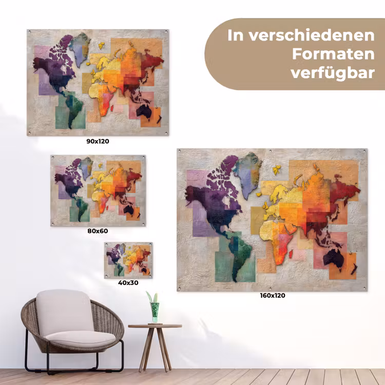 Modern - Wereldkaart - Kleurvakken tuinposter los doek klein -Xsfeer9_DE