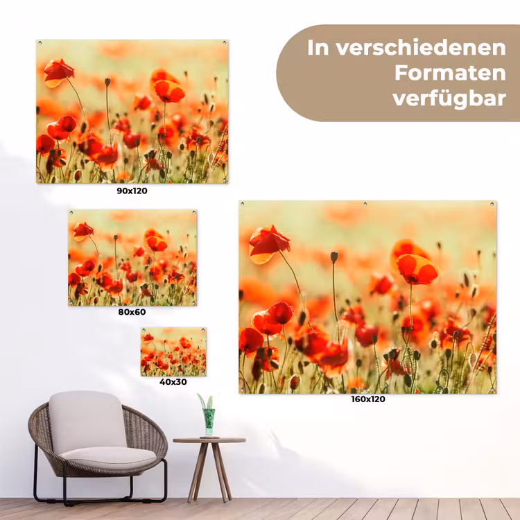 Klaprozen - Bloemen - Rood - Bloemenveld tuinposter los doek klein -Xsfeer9_DE