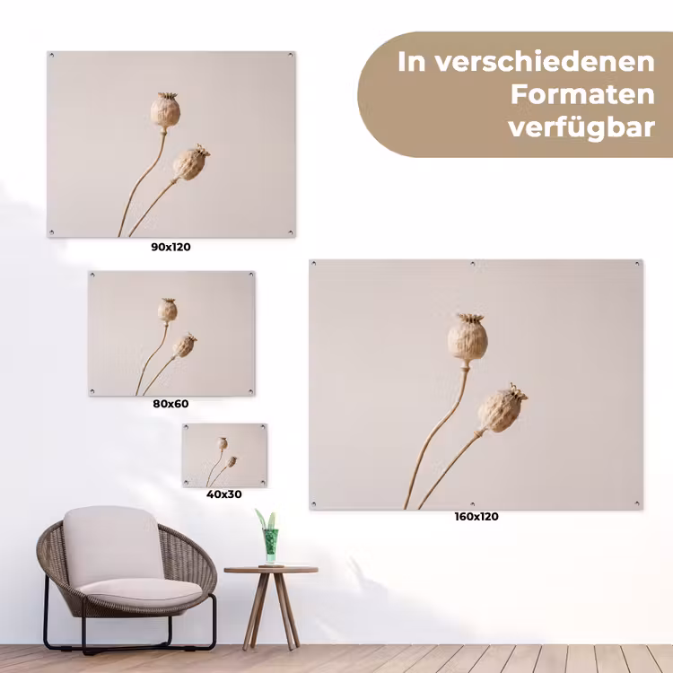 Papaverbollen - Droogbloemen - Minimalistisch - Beige - Rustig tuinposter los doek klein -Xsfeer9_DE