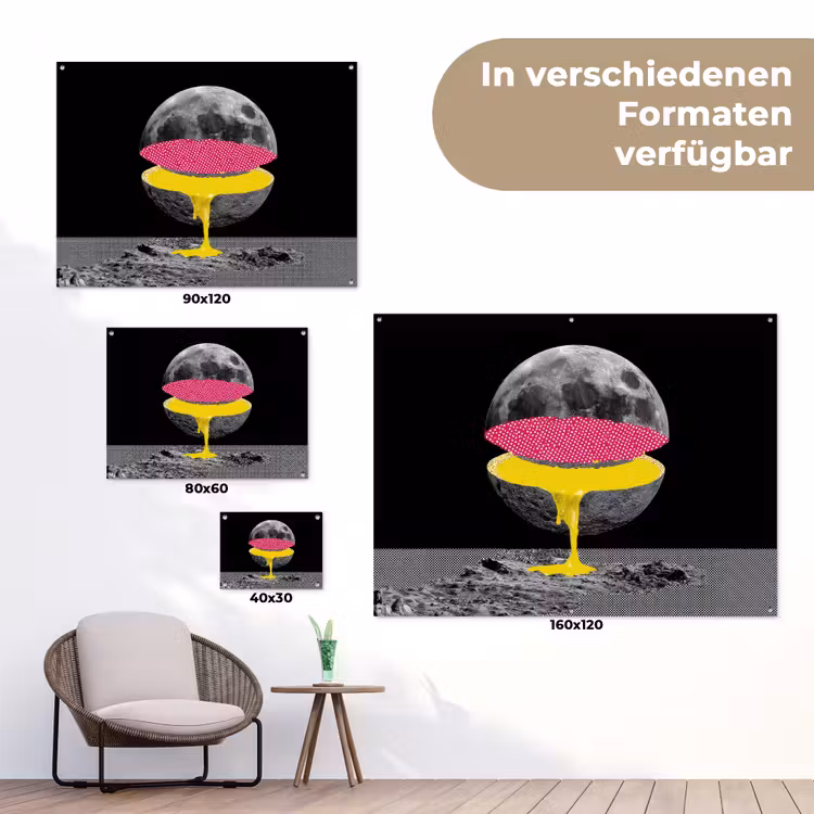 Maan - Geel - Roze - Zwart tuinposter los doek klein -Xsfeer9_DE