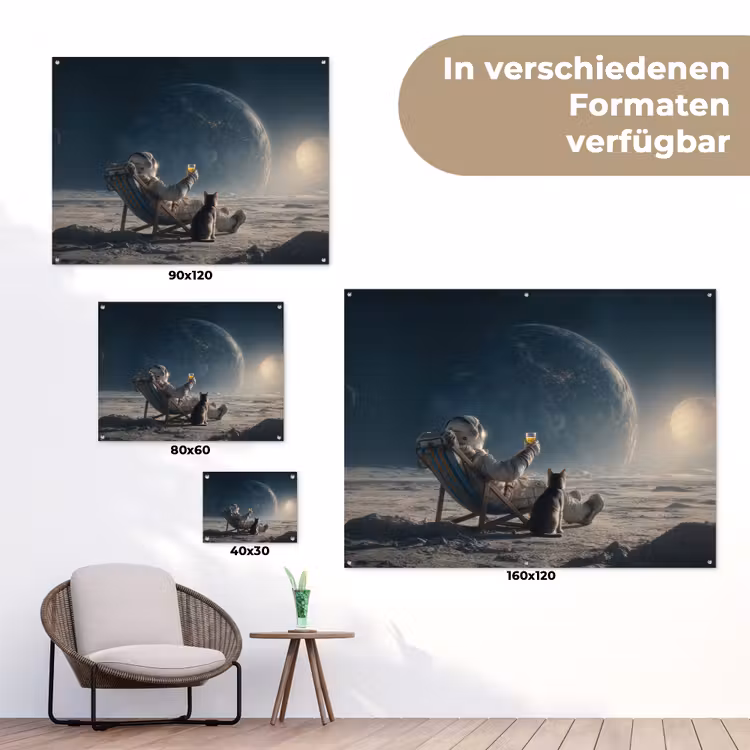 Maan - Kat - Astronaut - Ruimte tuinposter los doek klein -Xsfeer9_DE