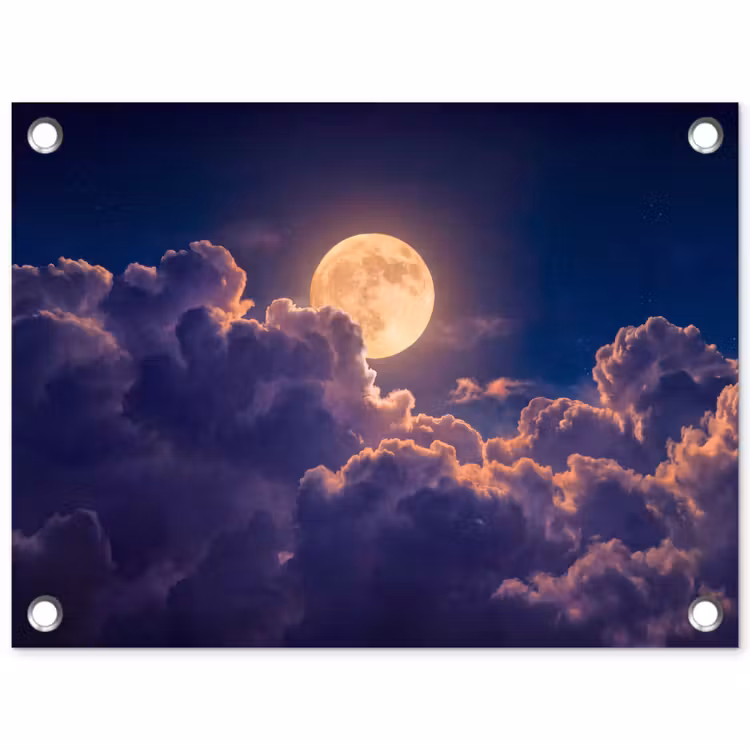 Maan - Wolken - Nacht - Oranje tuinposter los doek klein -3d