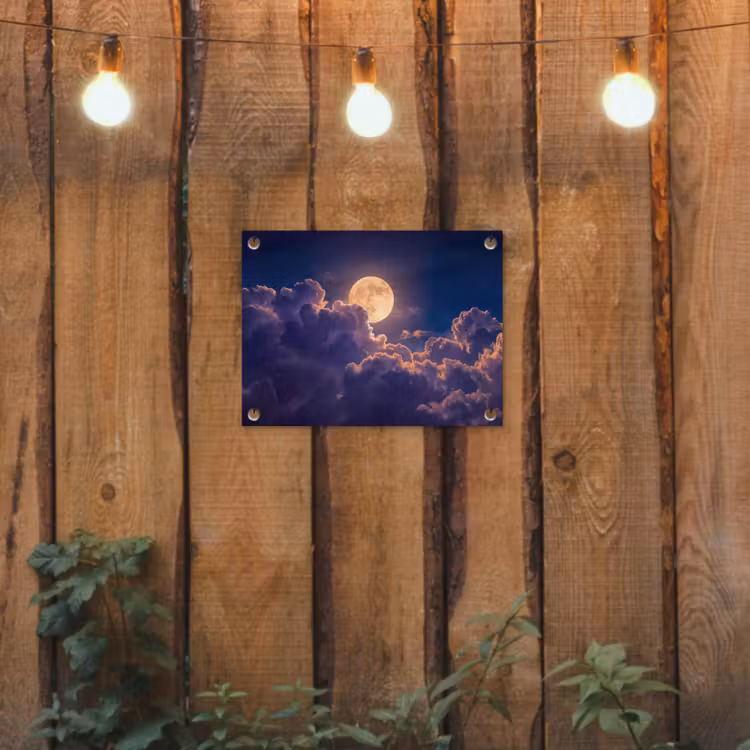 Maan - Wolken - Nacht - Oranje tuinposter los doek klein -sfeer1