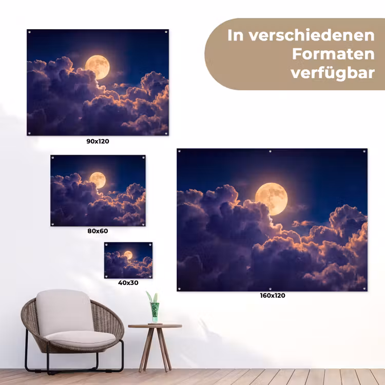 Maan - Wolken - Nacht - Oranje tuinposter los doek klein -Xsfeer9_DE