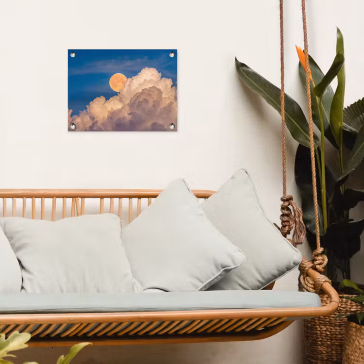 Maan - Wolken - Natuur - Oranje tuinposter los doek klein -sfeer7