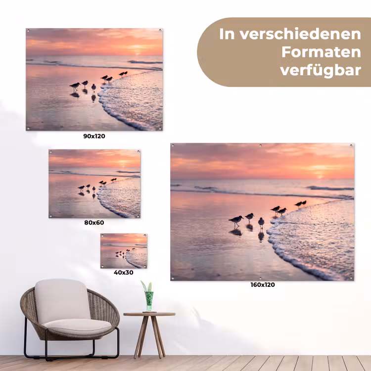 Meeuwen - Strand - Zee - Roze tuinposter los doek klein -Xsfeer9_DE