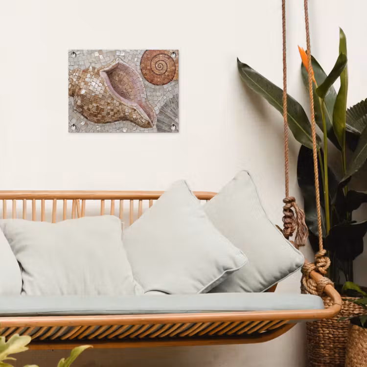 Schelp - Mozaïek - Zee - Beige - Modern tuinposter los doek klein -sfeer7