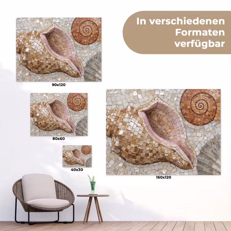 Schelp - Mozaïek - Zee - Beige - Modern tuinposter los doek klein -Xsfeer9_DE