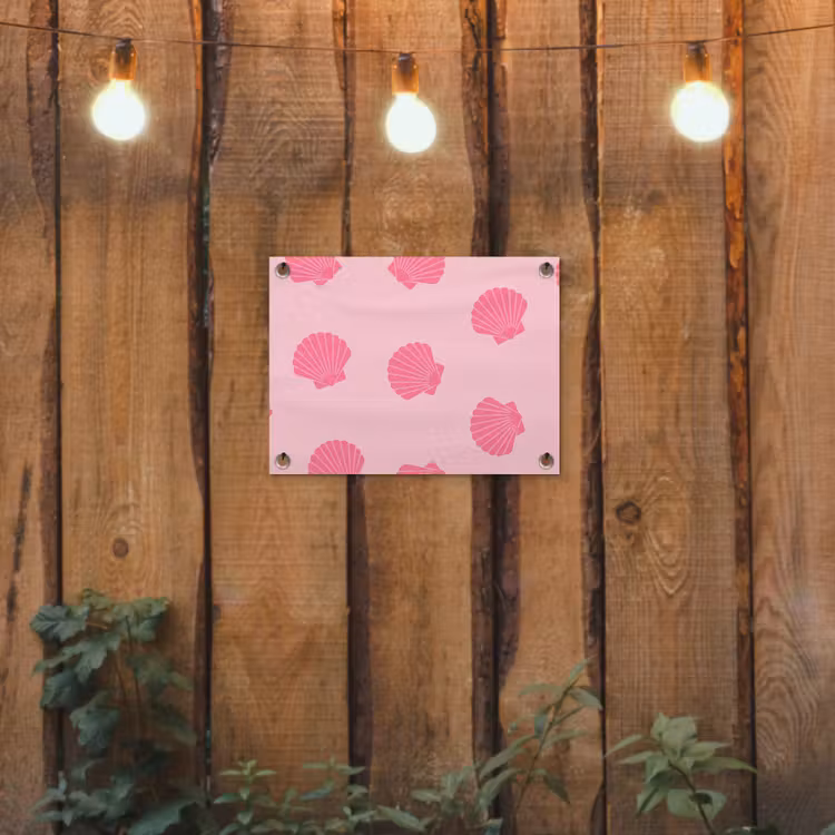 Schelp - Patroon - Zee - Modern - Roze tuinposter los doek klein -sfeer1