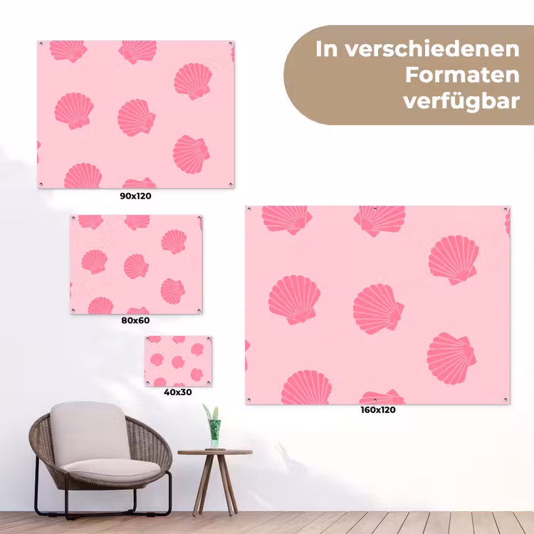 Schelp - Patroon - Zee - Modern - Roze tuinposter los doek klein -Xsfeer9_DE