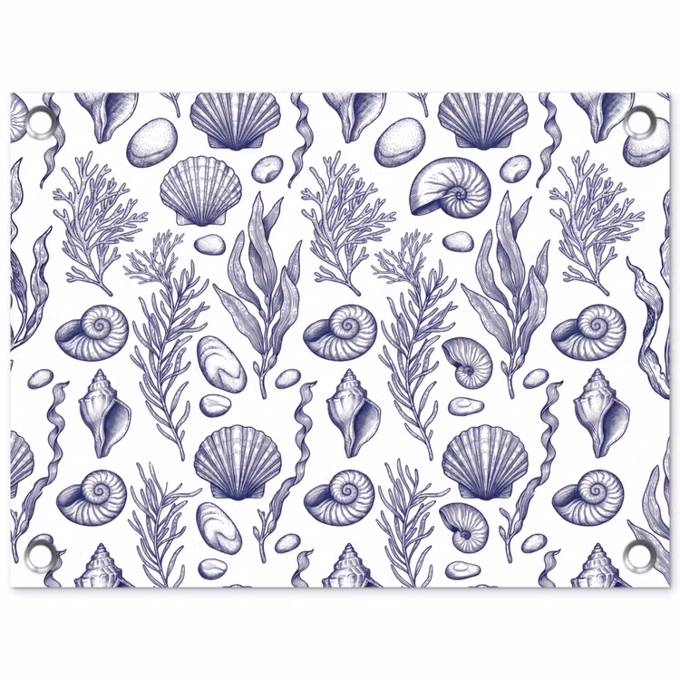 Schelpen - Zeewier - Oceaan - Illustratie - Blauw tuinposter los doek klein -3d