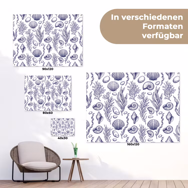 Schelpen - Zeewier - Oceaan - Illustratie - Blauw tuinposter los doek klein -Xsfeer9_DE